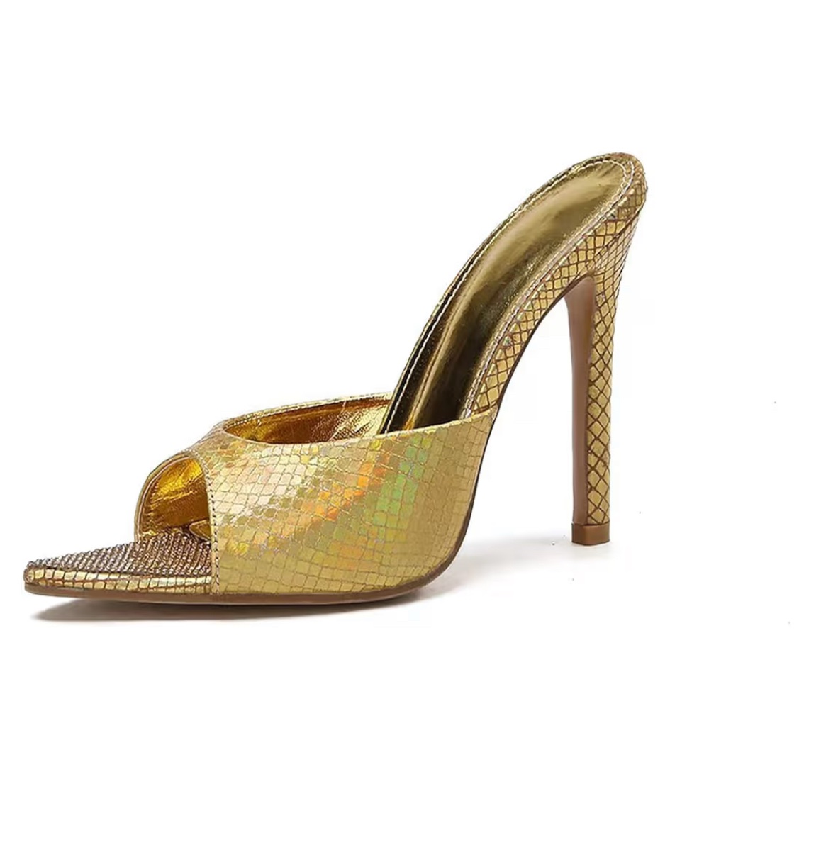 Gold Mirror Diamante Heeled Sandals 2 Gold Mirror Diamante Heeled Sandals - Image 2