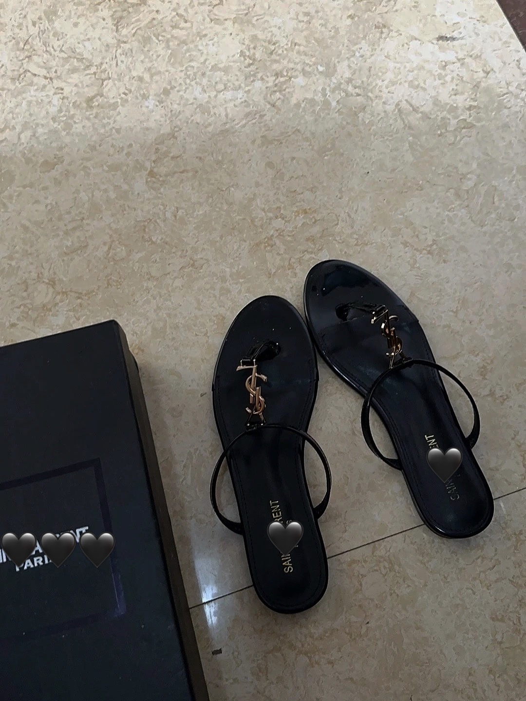 Black Luxe Logo Flat Sandals