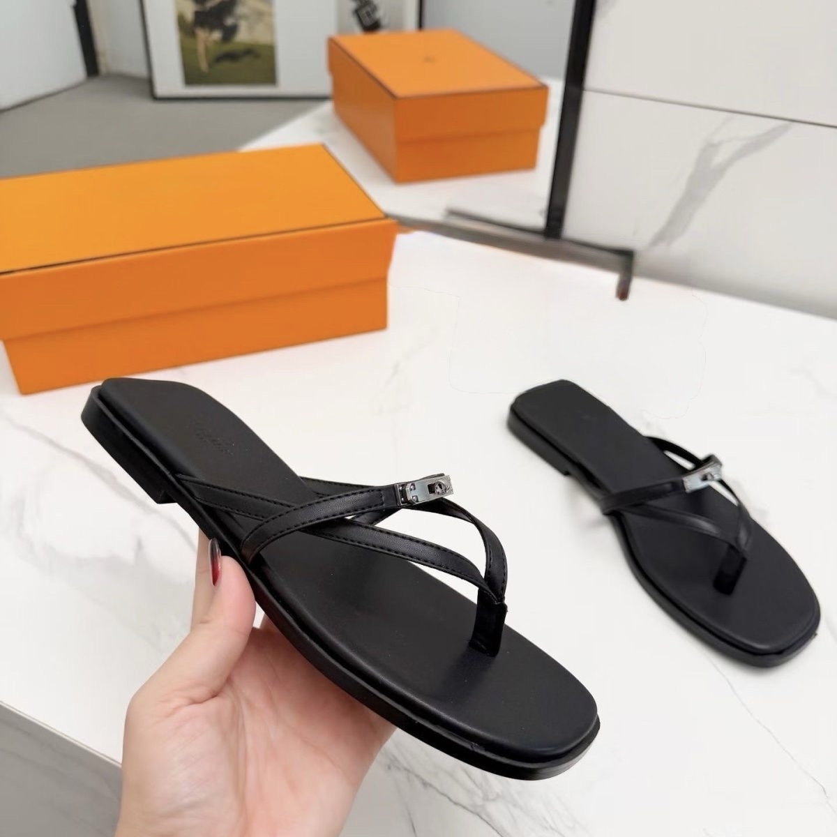 Meriel Logo Black Sandals