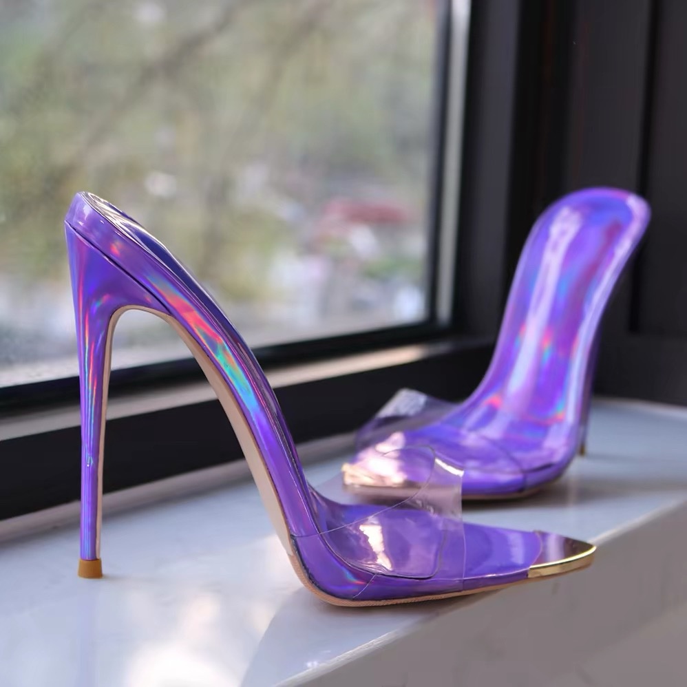 Purple Mirror Diamante Heeled Sandals