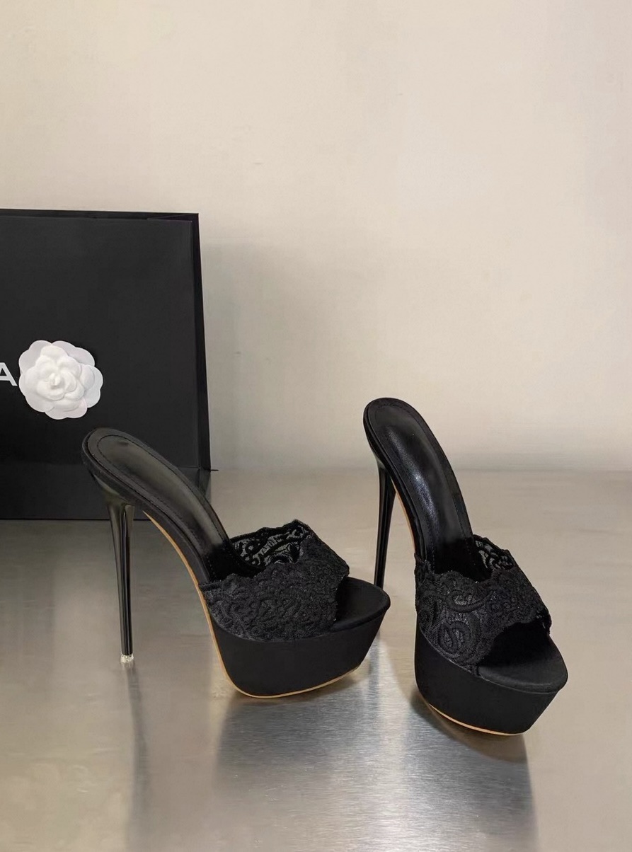 Noir Lace Platform Stiletto Mules