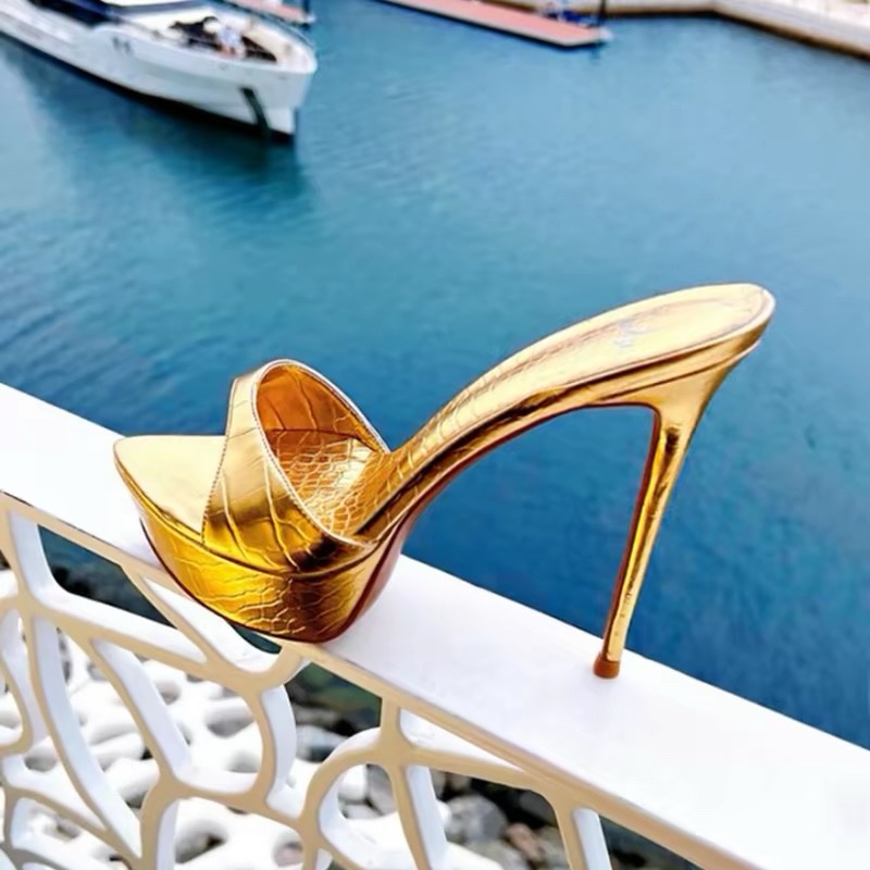 Golden Mirage Stiletto Mules