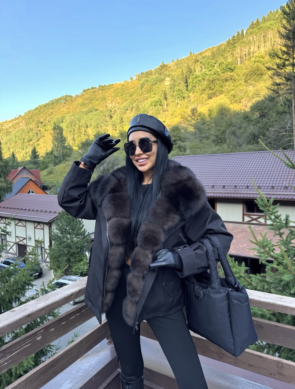 Black Luxe Jacket with Natural Artic Fox Fur