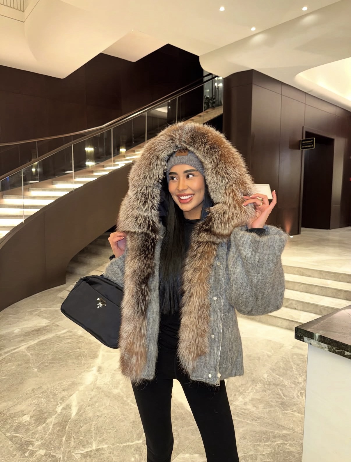 Arctic Fox Fur Wool Coat Grey