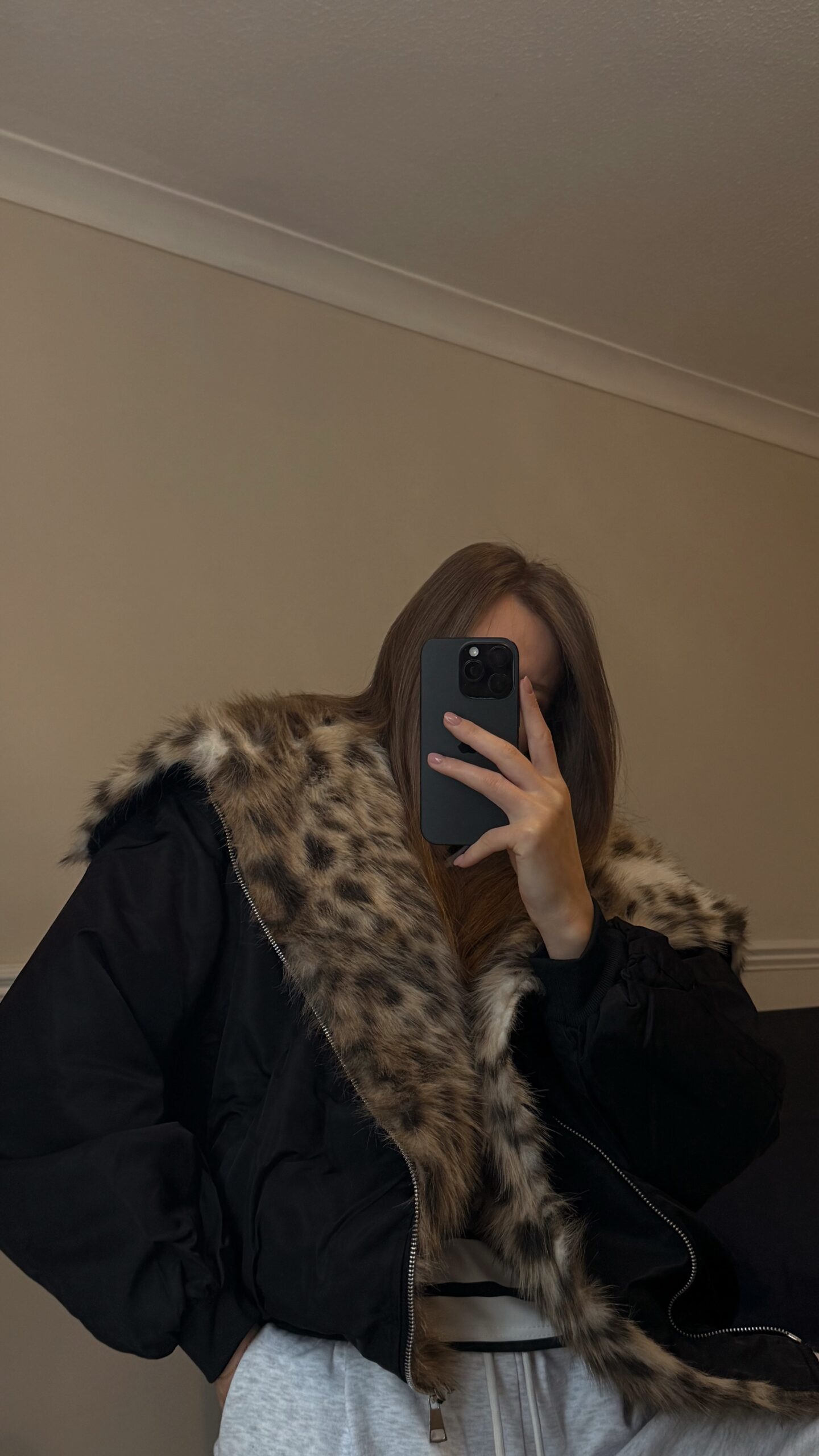 Leopard Faux Fur Collar Bomber Jacket
